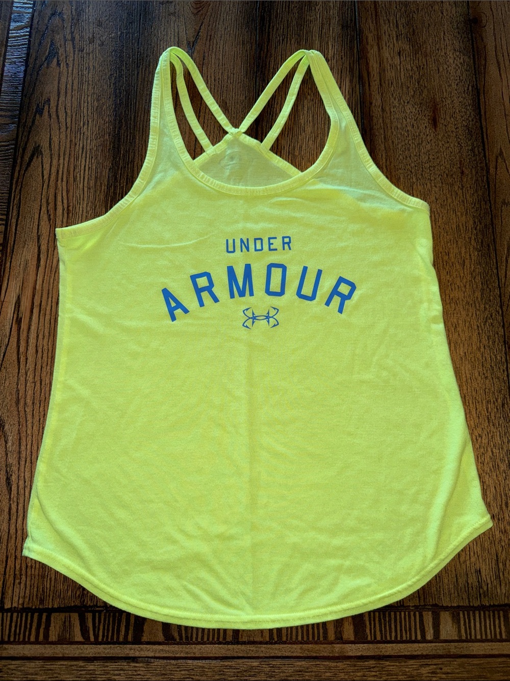 Under Armour Neon Yellow Strappy Performance Tank with Blue Logo